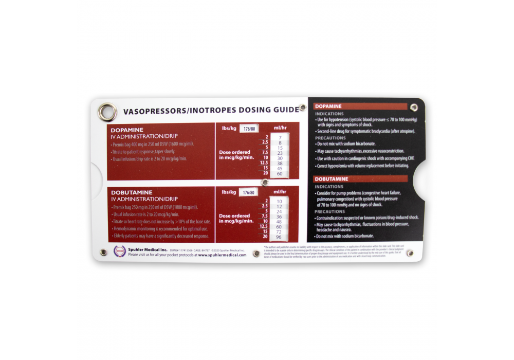 Vasopressors & Inotropes Dosing Pocket Protocol Card